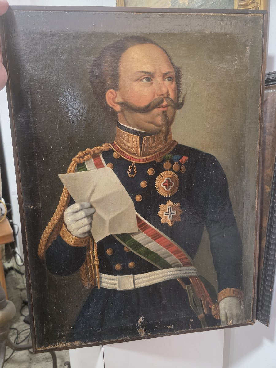 Huile sur toile représentant Victor-Emmanuel II de Savoie, datant du Risorgimento italien-photo-3