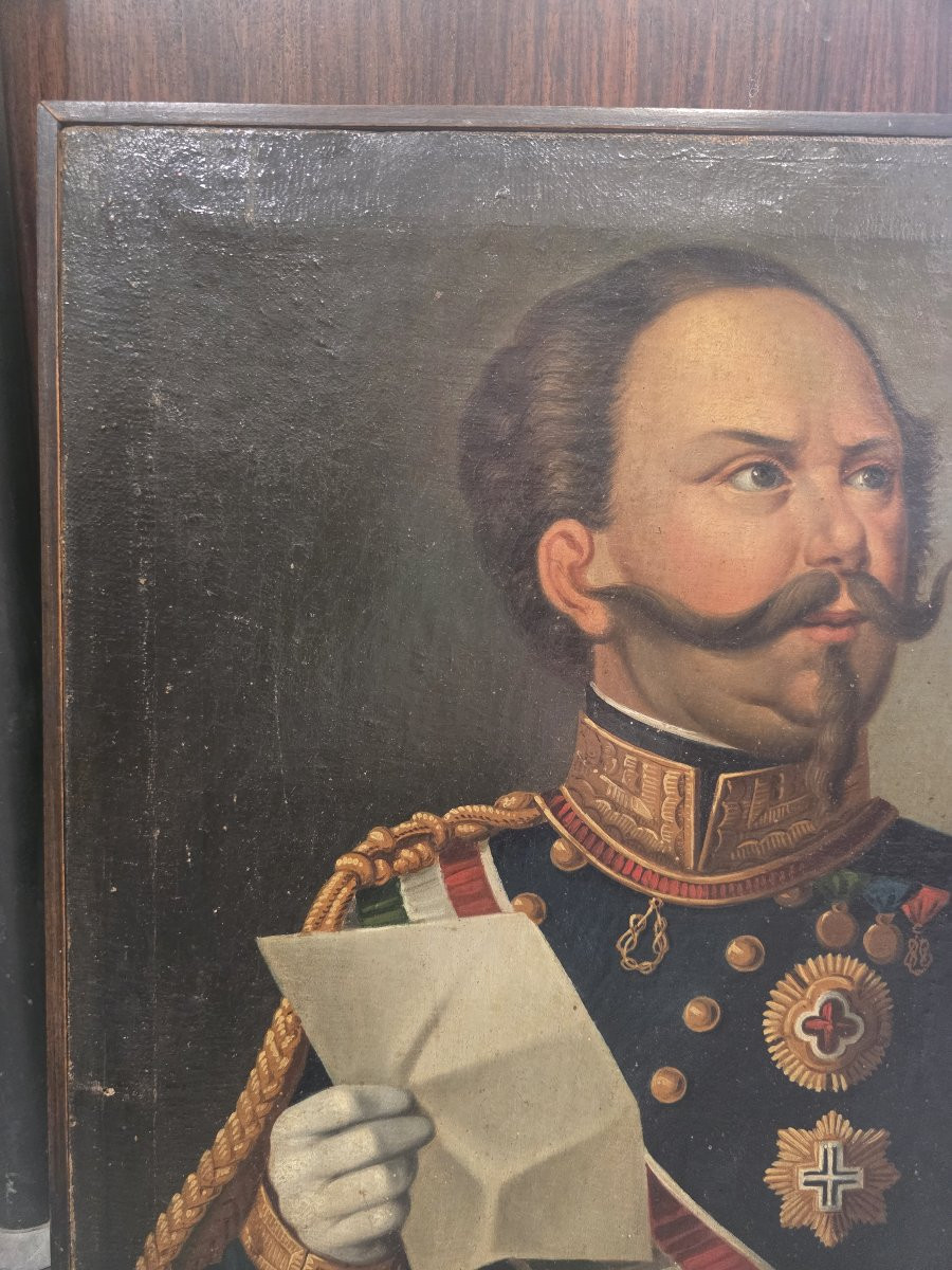 Huile sur toile représentant Victor-Emmanuel II de Savoie, datant du Risorgimento italien-photo-4