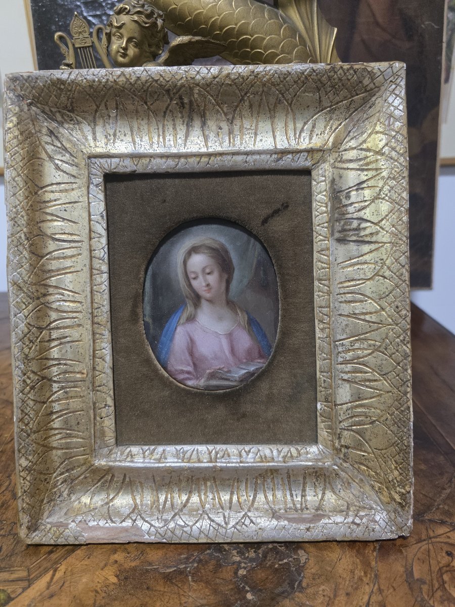 Small Oil On Copper "virgin Mary". Southern Italy, 18th Century-photo-2