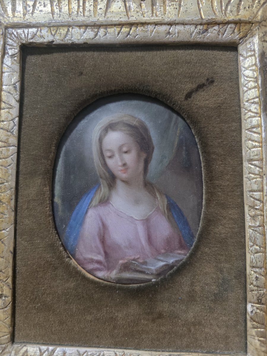 Small Oil On Copper "virgin Mary". Southern Italy, 18th Century-photo-3