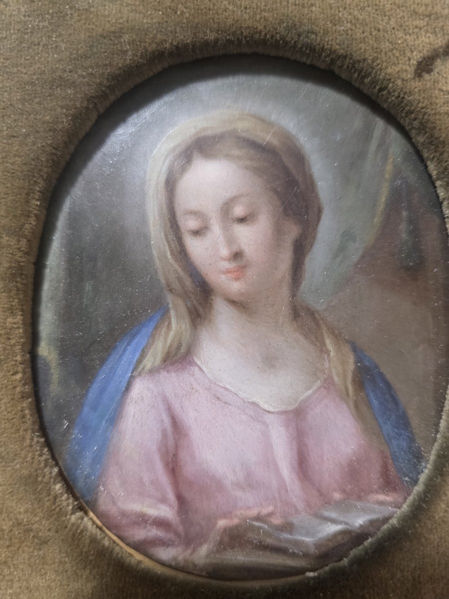 Small Oil On Copper "virgin Mary". Southern Italy, 18th Century-photo-4