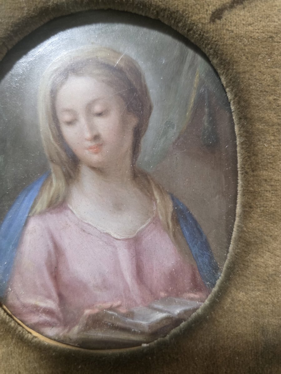 Small Oil On Copper "virgin Mary". Southern Italy, 18th Century-photo-5