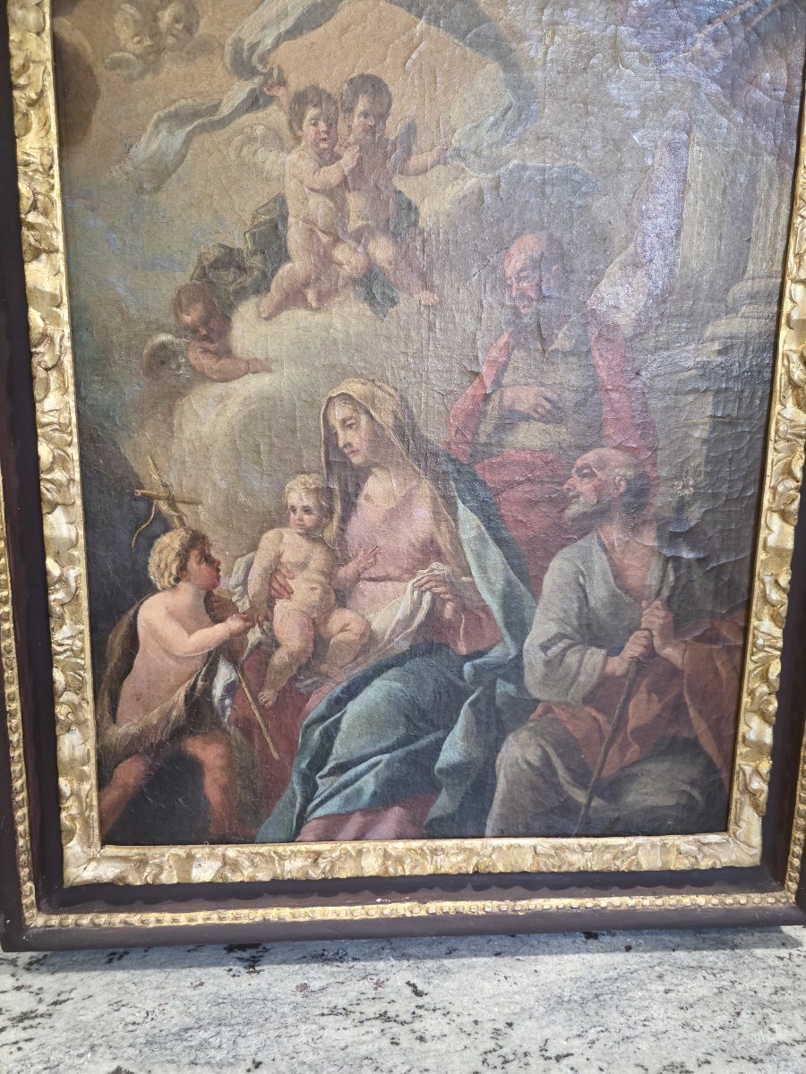 Oil On Canvas "holy Family With The Infant Saint John And Saints" Naples, 18th Century-photo-4