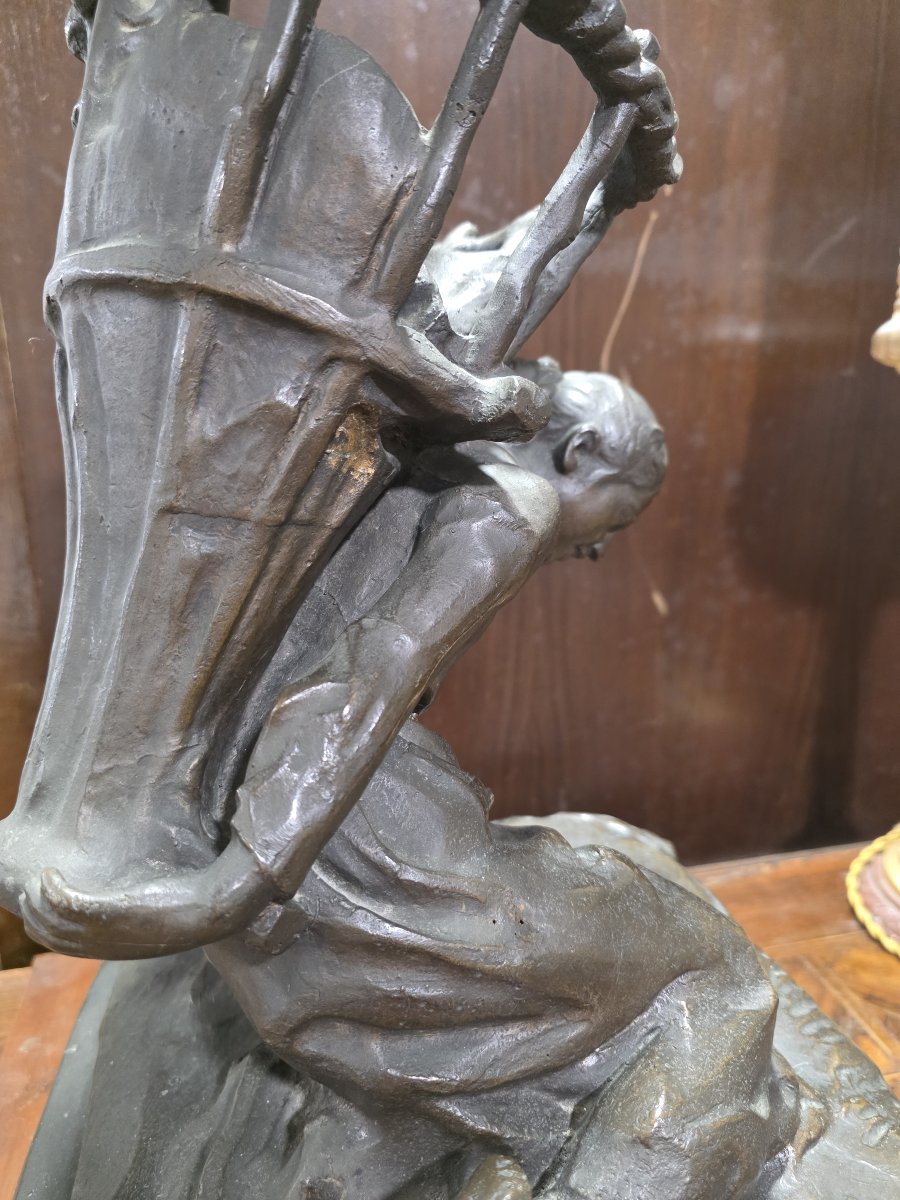 Bronze Sculpture By Enrico Butti, "il Gerletto" (the Basket Carrier), Late 19th Century.-photo-7