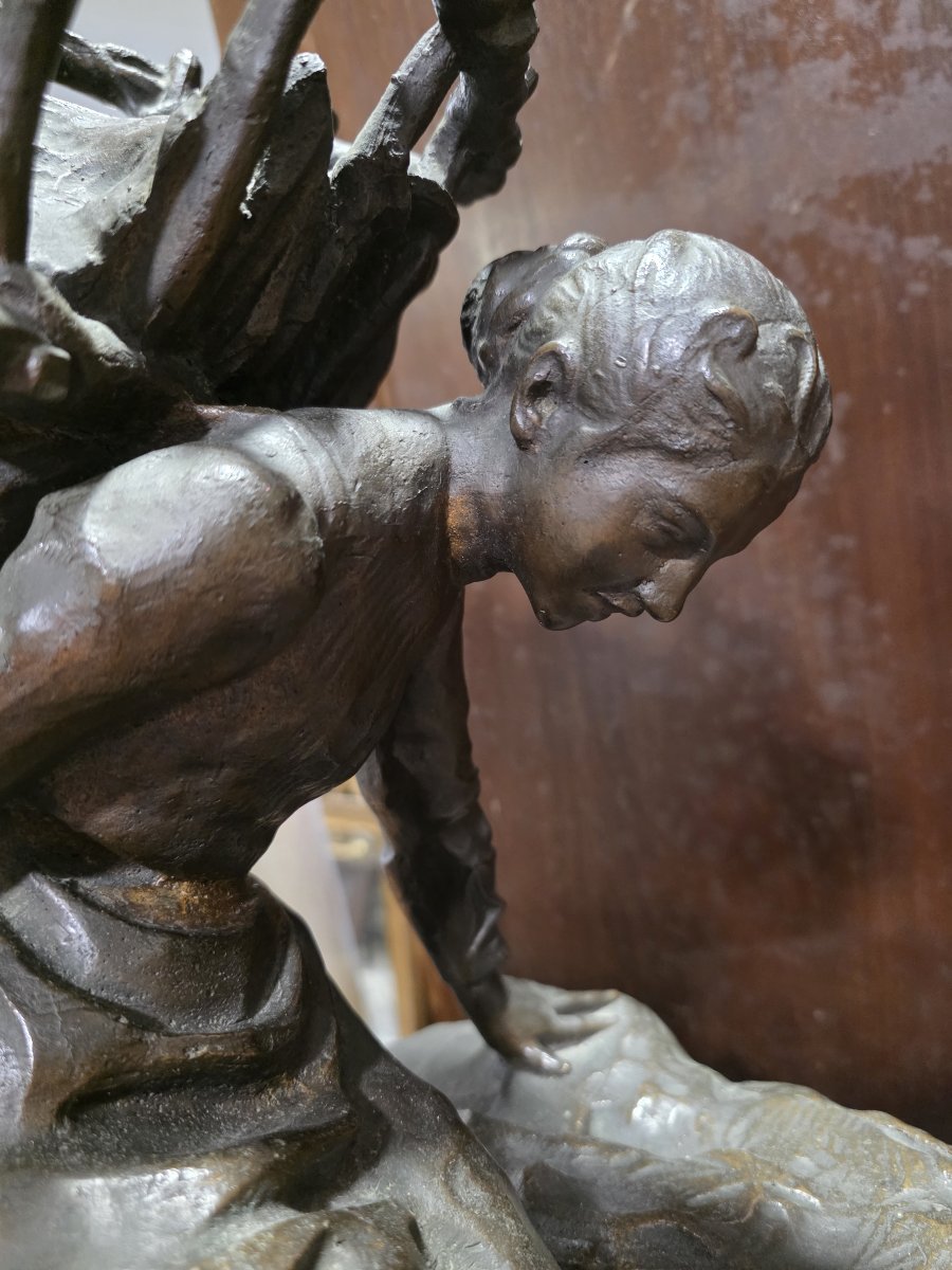 Bronze Sculpture By Enrico Butti, "il Gerletto" (the Basket Carrier), Late 19th Century.-photo-8