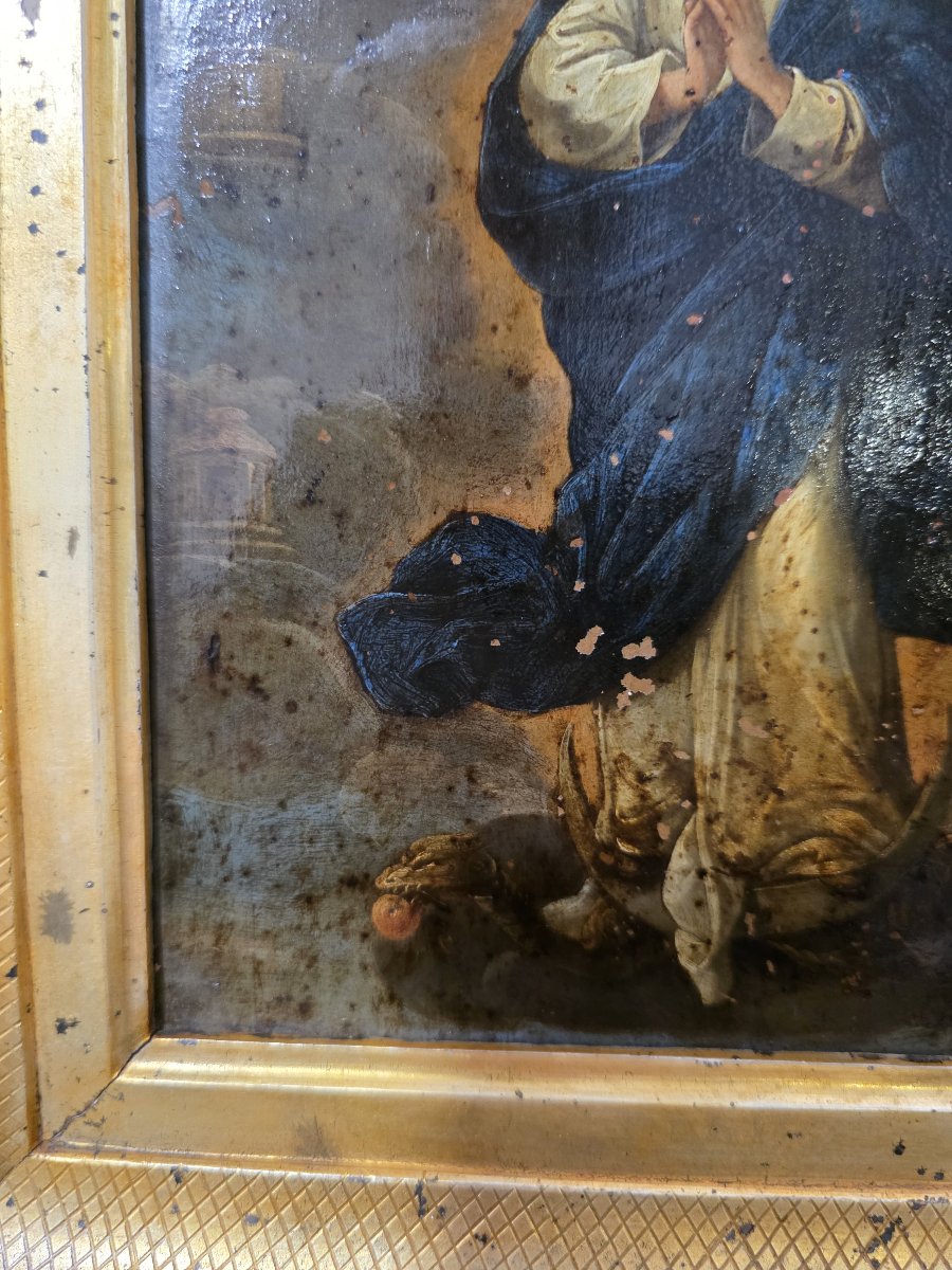 Huile sur cuivre : « Immaculée Conception ». Italie, XVIIIe siècle.-photo-3