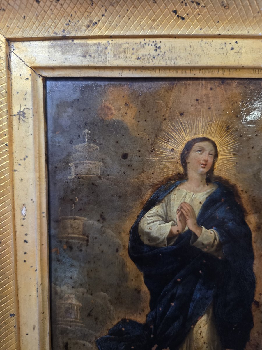 Huile sur cuivre : « Immaculée Conception ». Italie, XVIIIe siècle.-photo-4