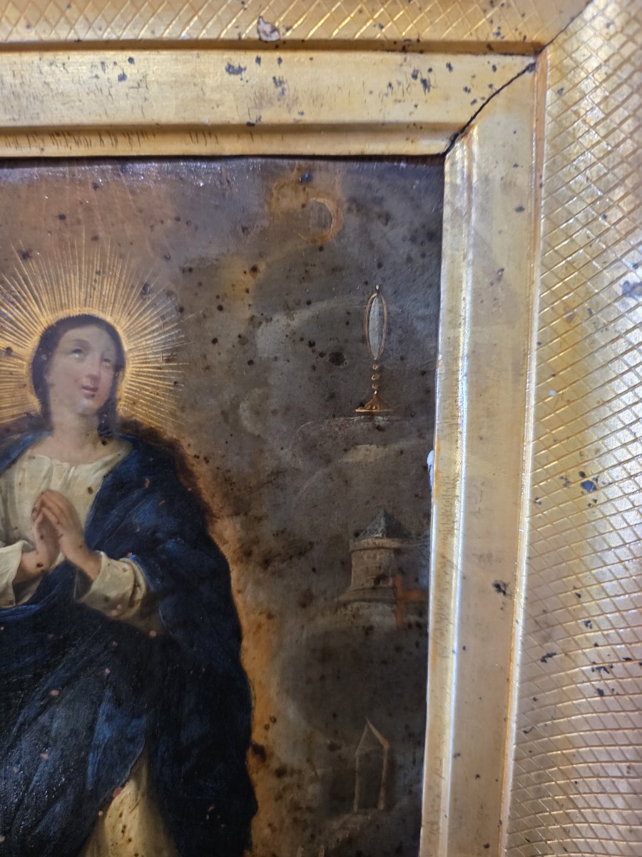 Huile sur cuivre : « Immaculée Conception ». Italie, XVIIIe siècle.-photo-1