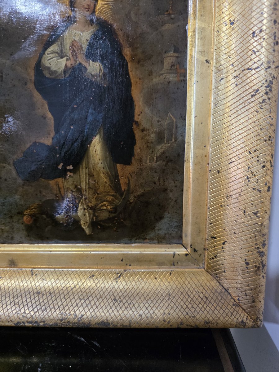 Huile sur cuivre : « Immaculée Conception ». Italie, XVIIIe siècle.-photo-3