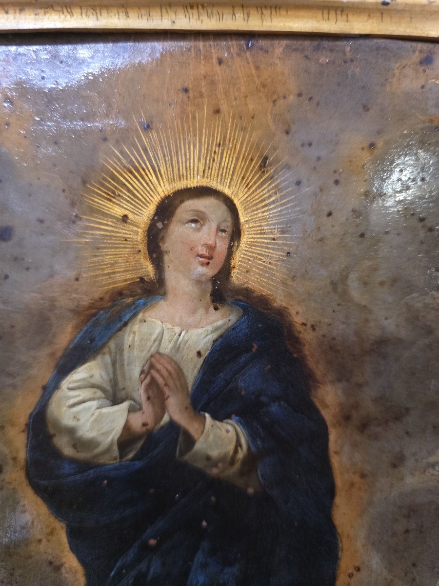Huile sur cuivre : « Immaculée Conception ». Italie, XVIIIe siècle.-photo-5