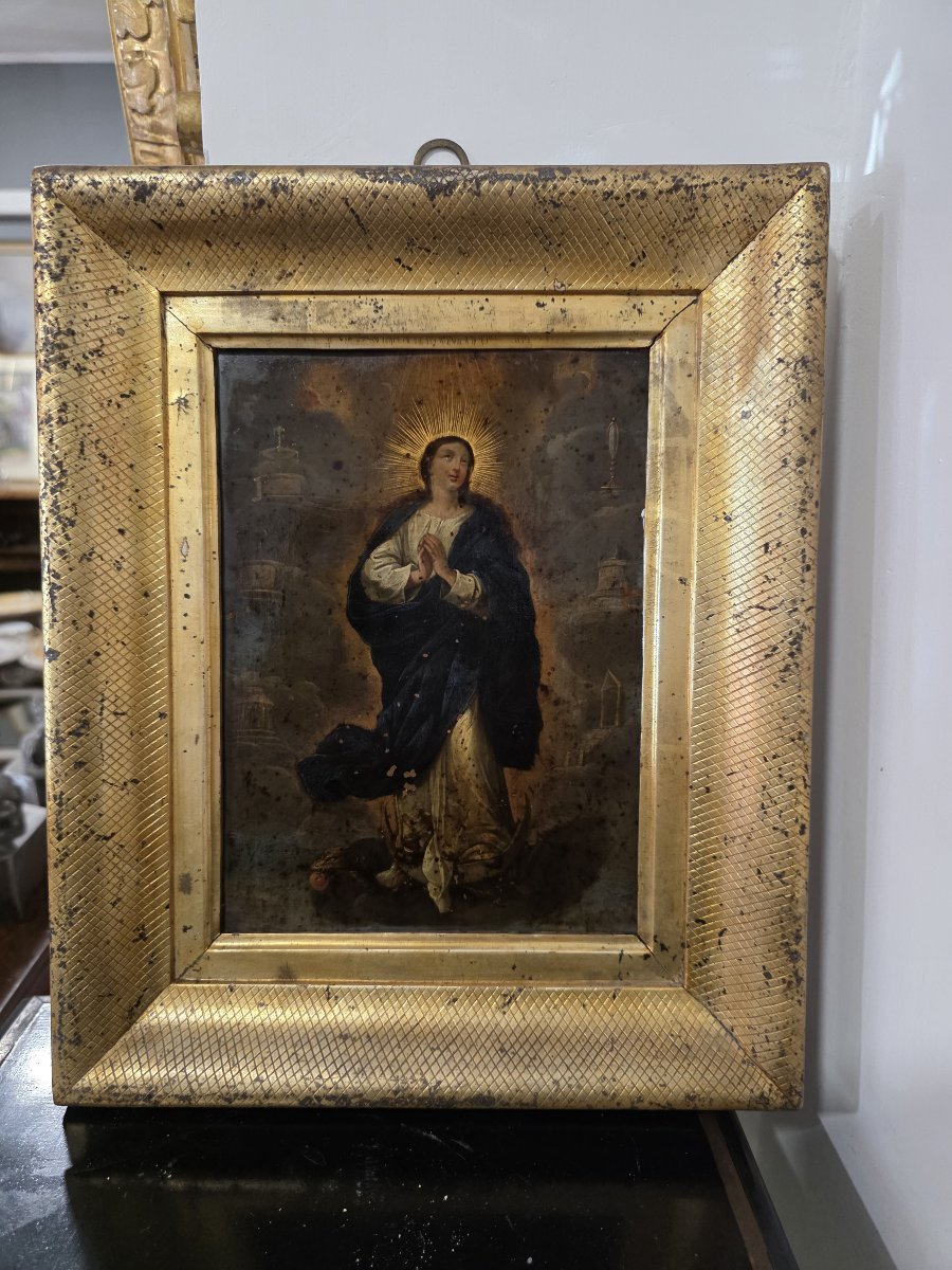 Huile sur cuivre : « Immaculée Conception ». Italie, XVIIIe siècle.