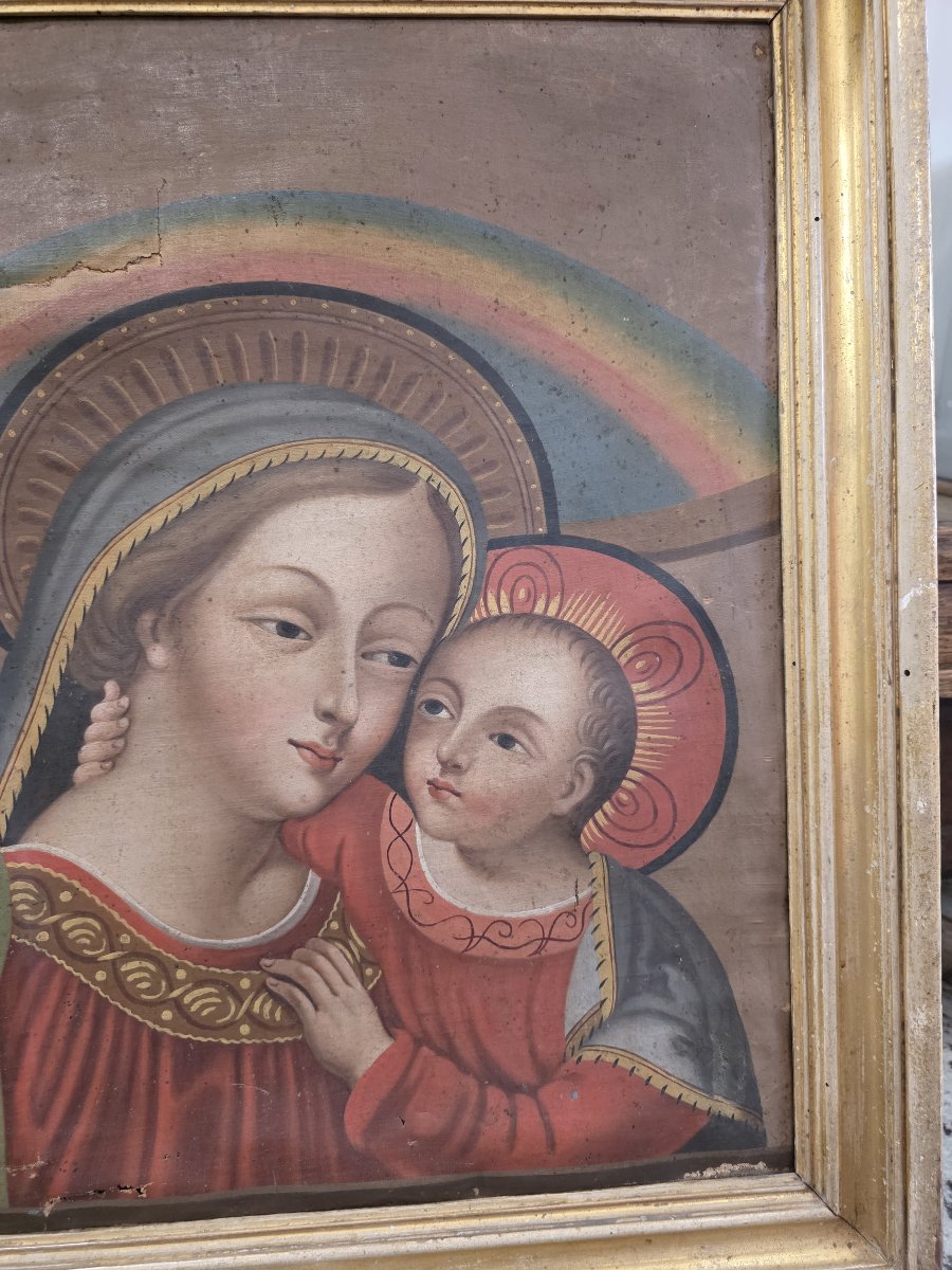 « Madone du Bon Conseil » – Huile sur toile – Fin du XVIIIe siècle avec cadre doré d'époque-photo-3