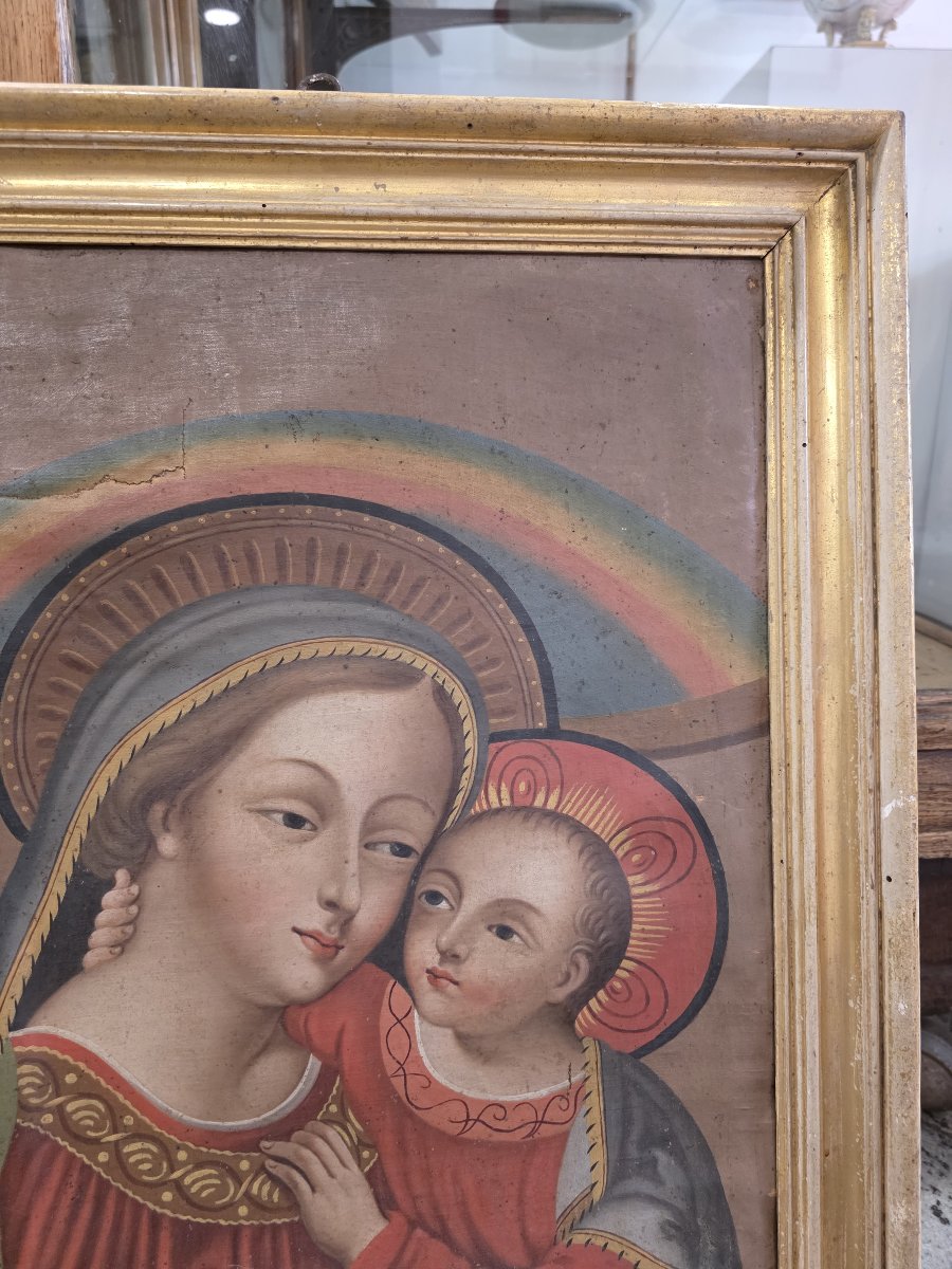 « Madone du Bon Conseil » – Huile sur toile – Fin du XVIIIe siècle avec cadre doré d'époque-photo-4