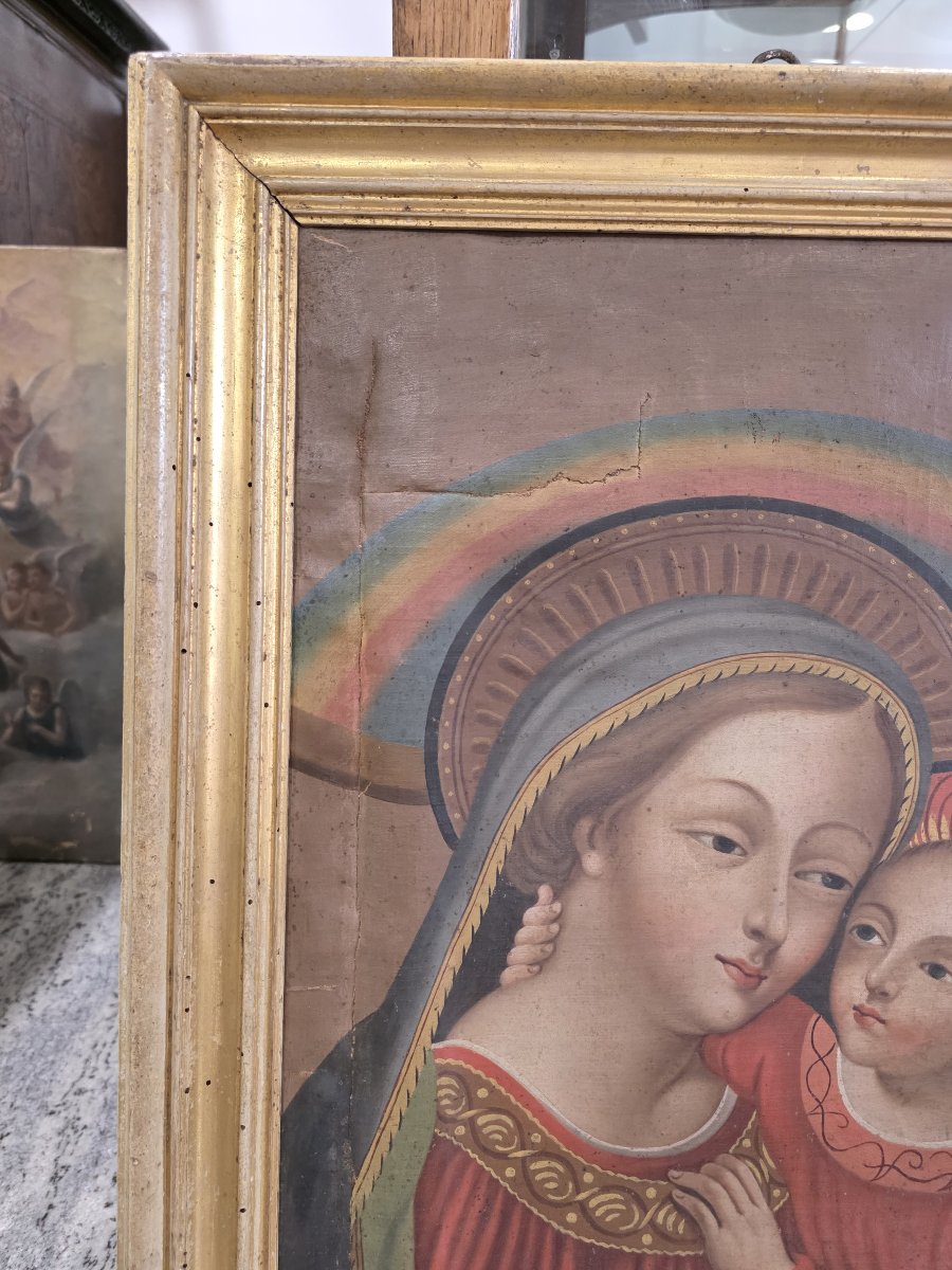 « Madone du Bon Conseil » – Huile sur toile – Fin du XVIIIe siècle avec cadre doré d'époque-photo-1