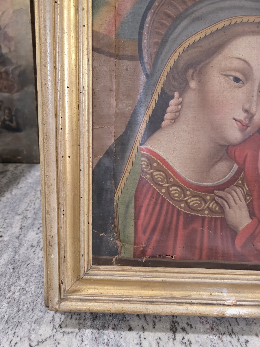 « Madone du Bon Conseil » – Huile sur toile – Fin du XVIIIe siècle avec cadre doré d'époque-photo-2