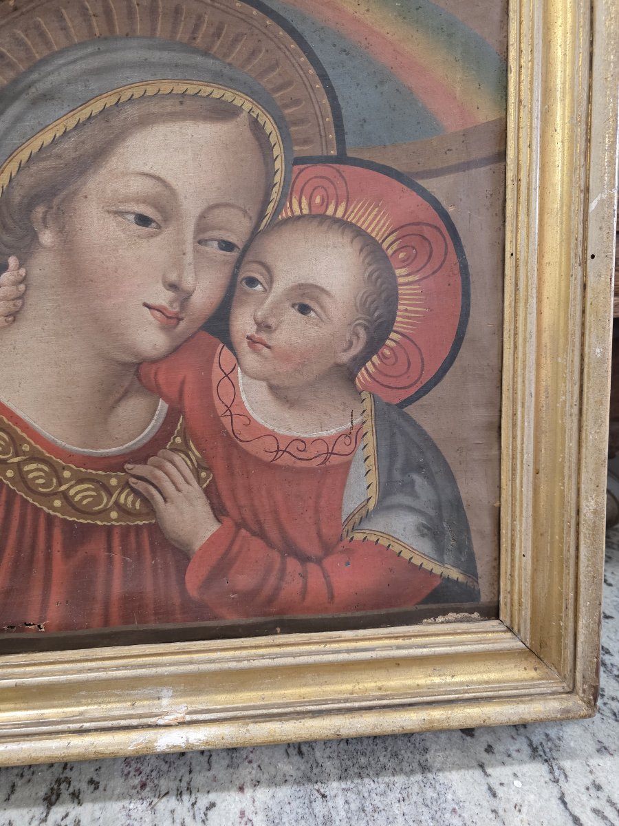 « Madone du Bon Conseil » – Huile sur toile – Fin du XVIIIe siècle avec cadre doré d'époque-photo-3