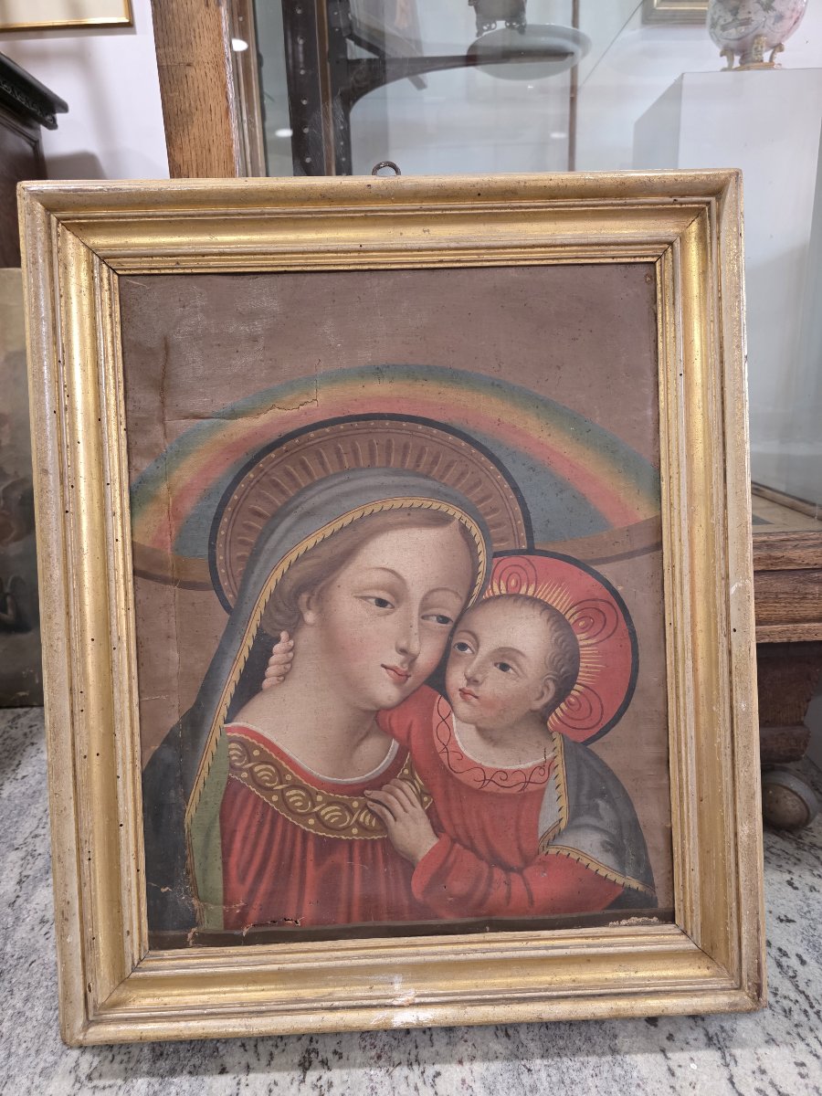 « Madone du Bon Conseil » – Huile sur toile – Fin du XVIIIe siècle avec cadre doré d'époque