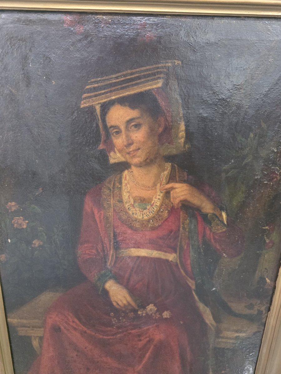 Huile sur toile représentant une femme du peuple en costume traditionnel du centre de l'Italie -photo-2