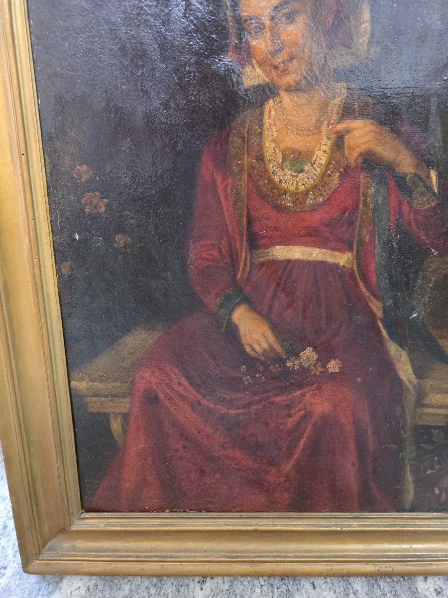 Huile sur toile représentant une femme du peuple en costume traditionnel du centre de l'Italie -photo-3