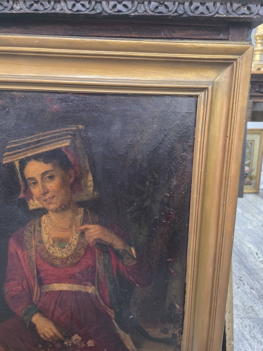 Huile sur toile représentant une femme du peuple en costume traditionnel du centre de l'Italie -photo-5