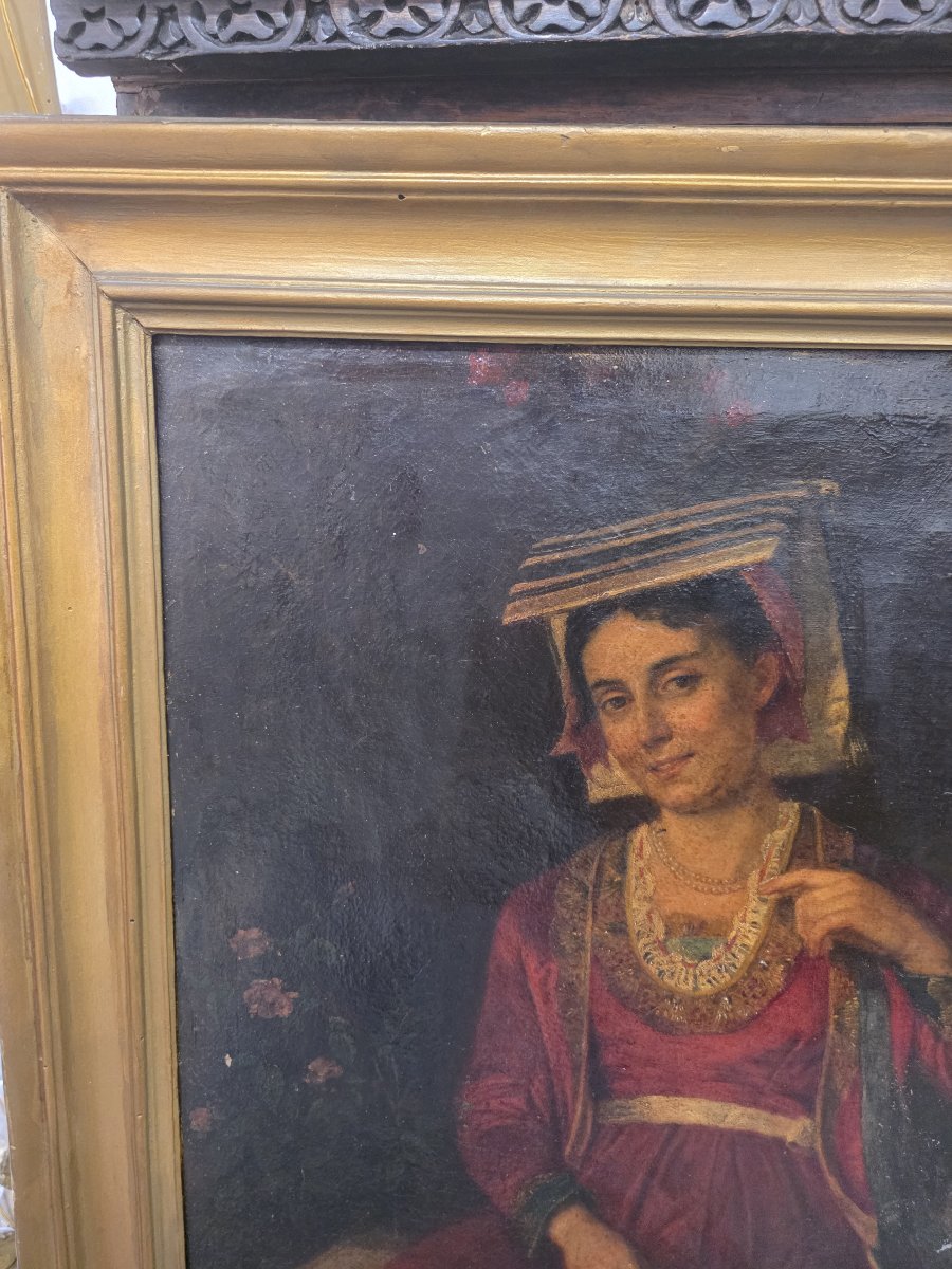 Huile sur toile représentant une femme du peuple en costume traditionnel du centre de l'Italie -photo-6