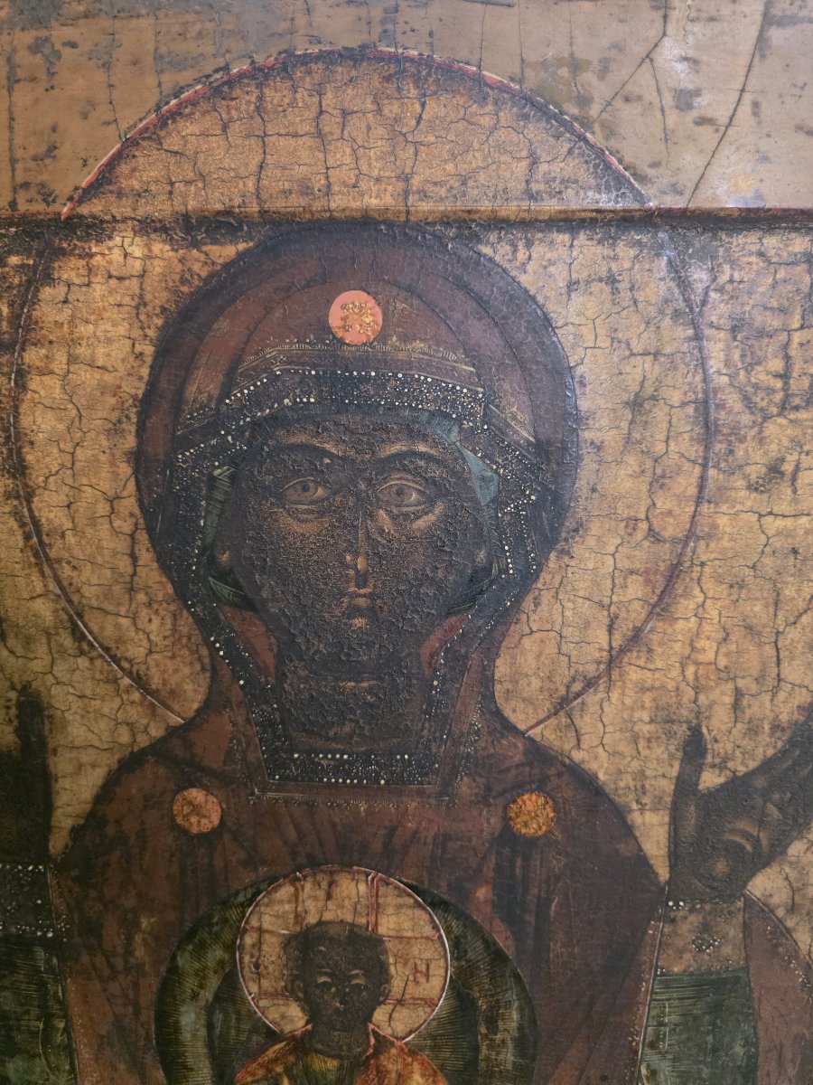 Antique Russian Icon "our Lady Of The Sign" (znamenie) – Late 18th / Early 19th Century-photo-3