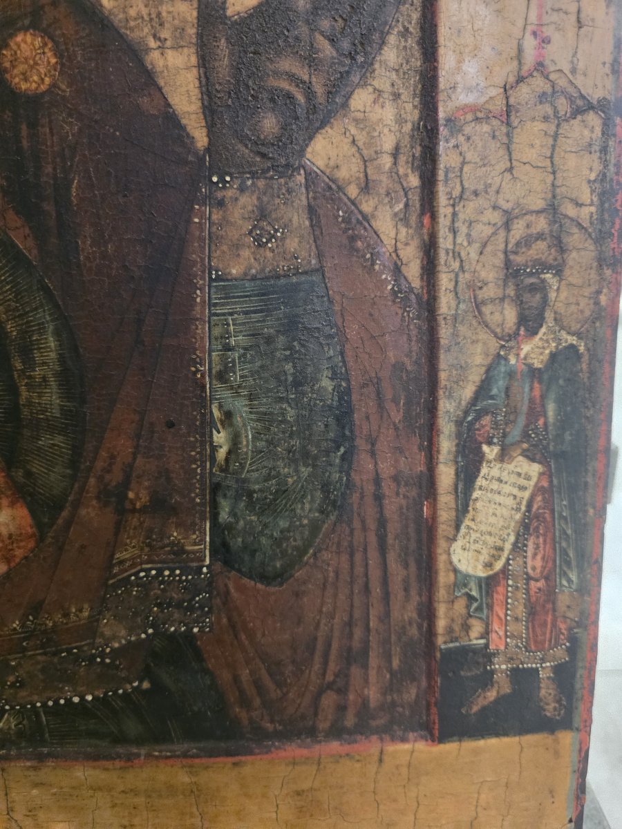 Antique Russian Icon "our Lady Of The Sign" (znamenie) – Late 18th / Early 19th Century-photo-1