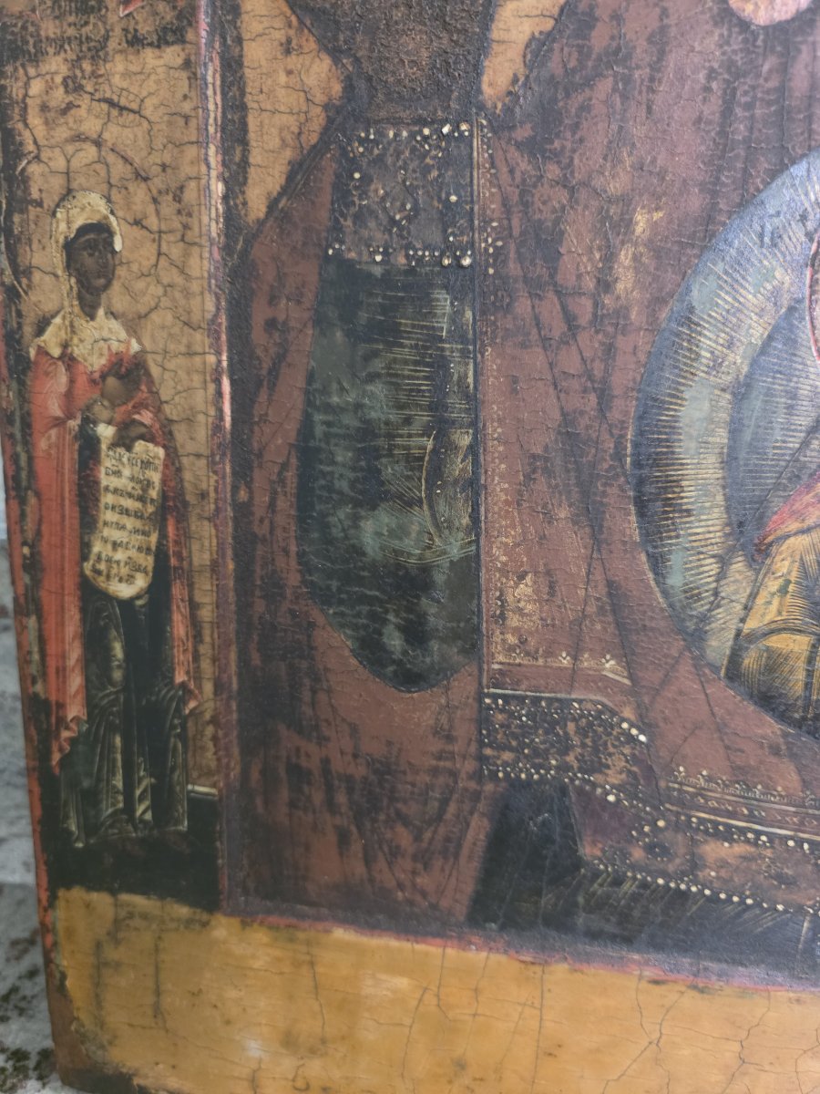 Antique Russian Icon "our Lady Of The Sign" (znamenie) – Late 18th / Early 19th Century-photo-2