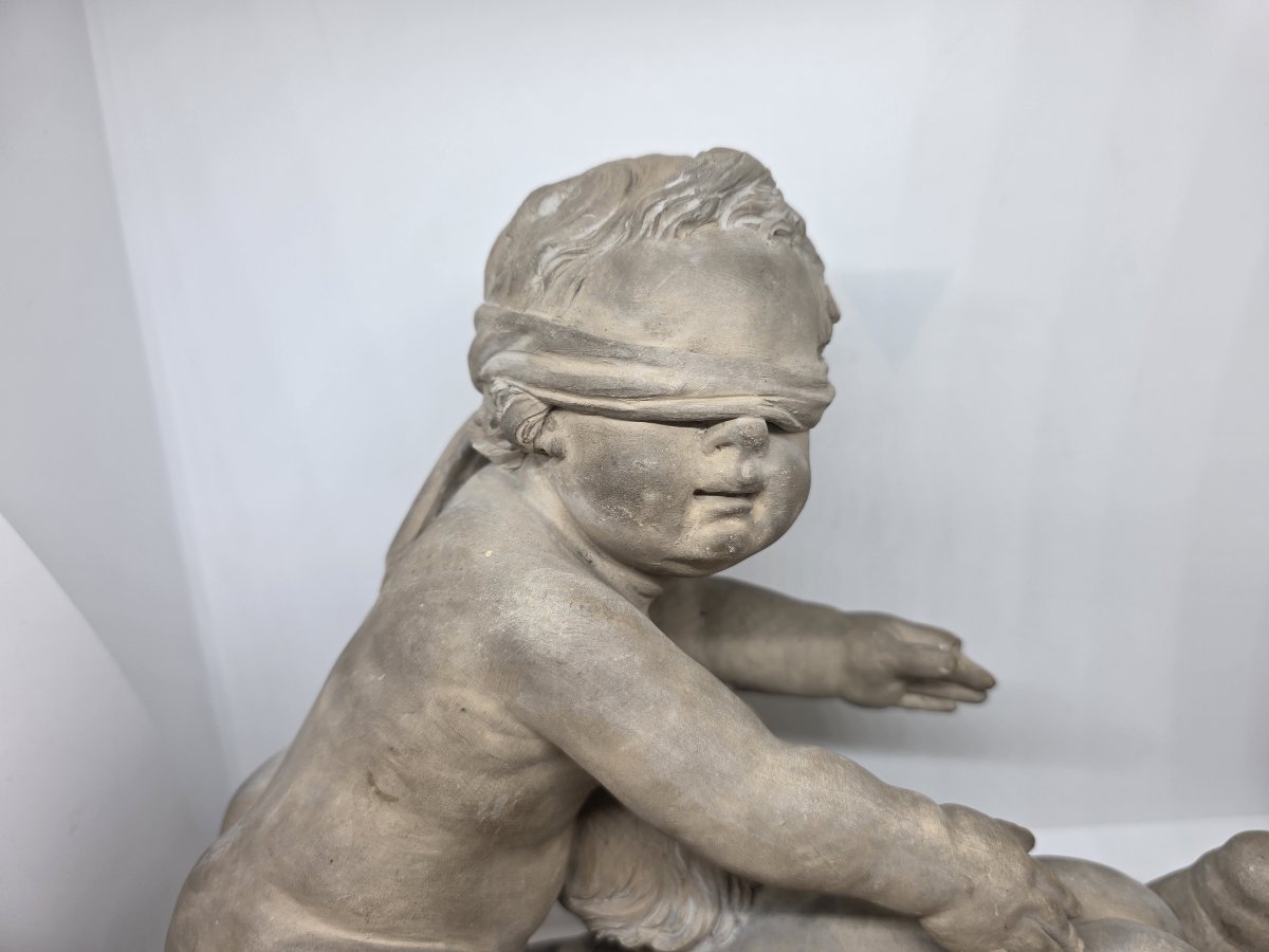 "blind Man's Buff" Terracotta Sculpture By Francesco Camillotti, Dated 1874-photo-2