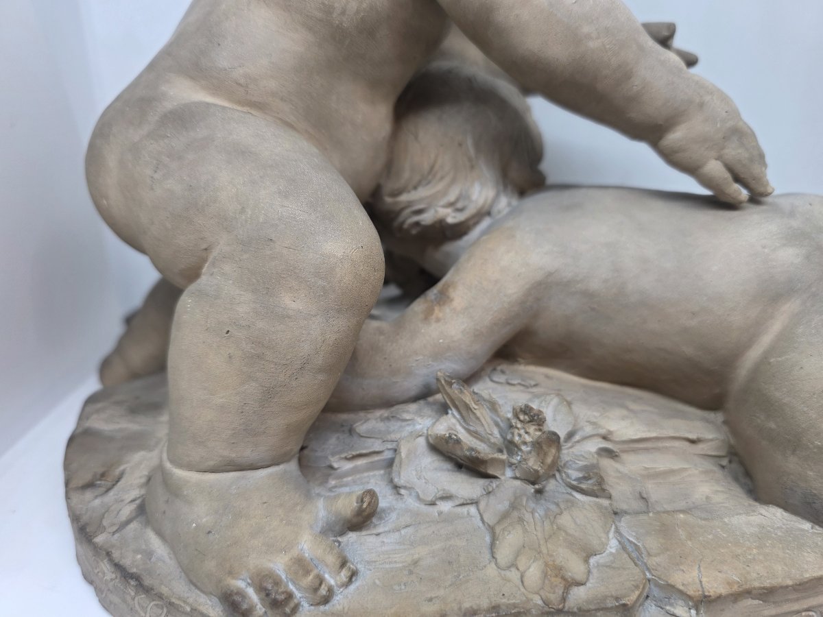 "blind Man's Buff" Terracotta Sculpture By Francesco Camillotti, Dated 1874-photo-3