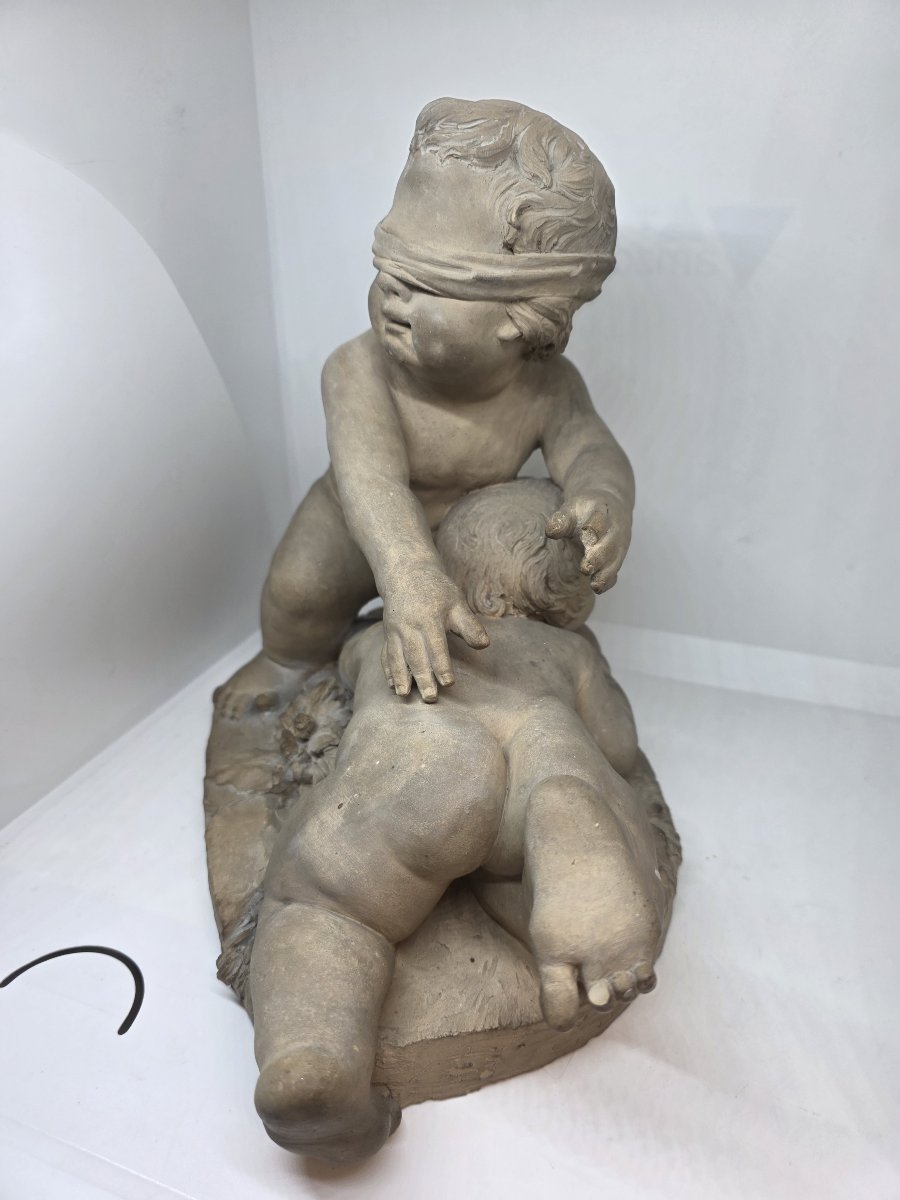 "blind Man's Buff" Terracotta Sculpture By Francesco Camillotti, Dated 1874-photo-4