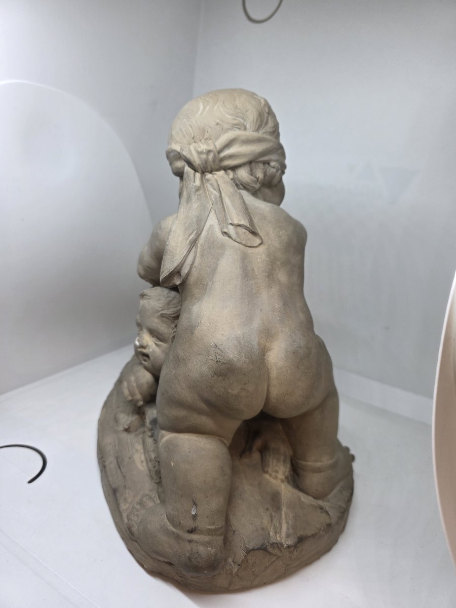 "blind Man's Buff" Terracotta Sculpture By Francesco Camillotti, Dated 1874-photo-6