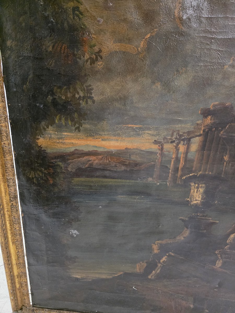 vGrand *capriccio* aux ruines antiques et vue côtière – Italie, XIXe siècle-photo-3