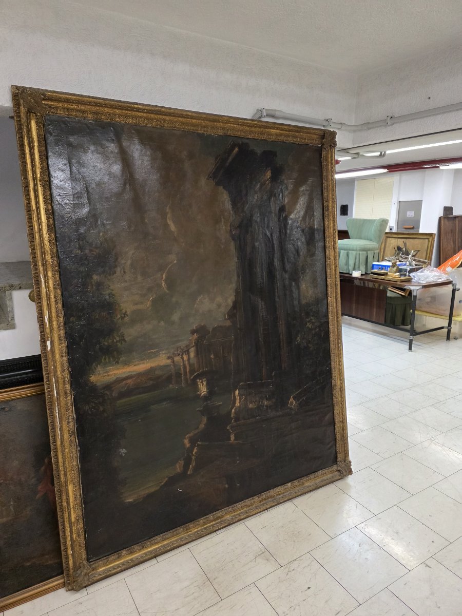 vGrand *capriccio* aux ruines antiques et vue côtière – Italie, XIXe siècle-photo-4