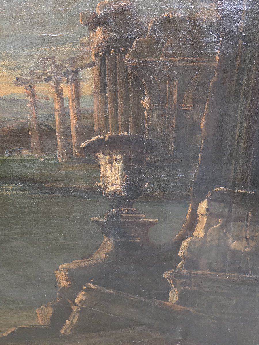 vGrand *capriccio* aux ruines antiques et vue côtière – Italie, XIXe siècle-photo-8
