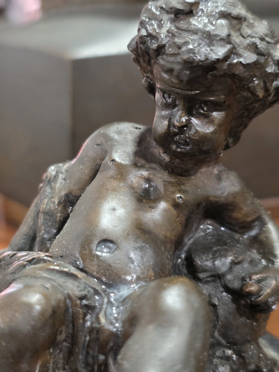 Petit bronze « Putto à la corne d'abondance » – Ferdinando De Luca, début du XXe siècle-photo-3