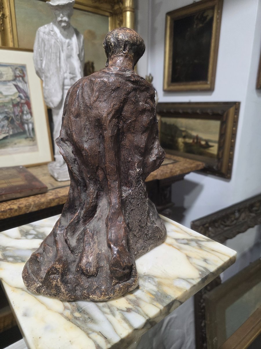  Sculpture baroque en terre cuite ou scagliola représentant un saint (XVIIe/XVIIIe siècle)-photo-4