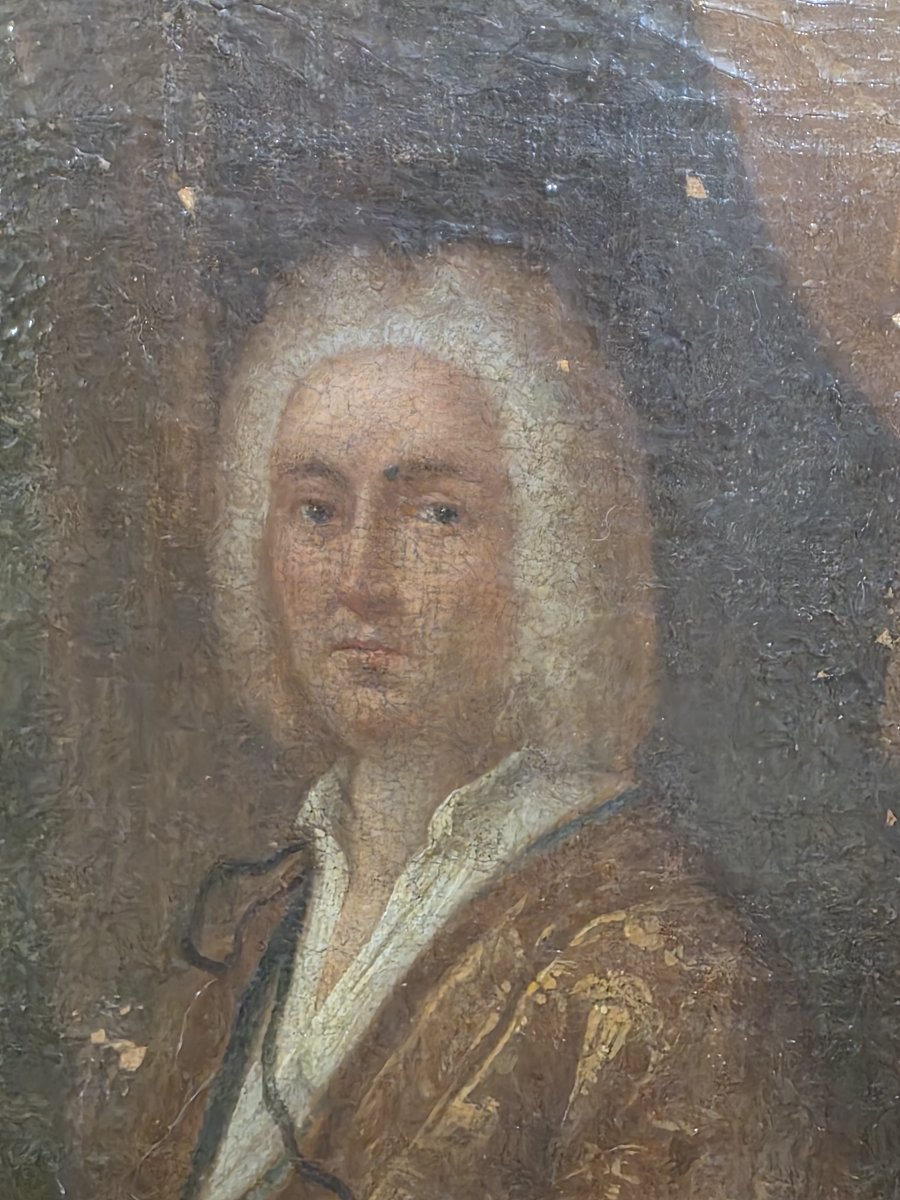 Portrait de gentilhomme avec document et encrier, huile sur toile, XVIIIe siècle.-photo-1