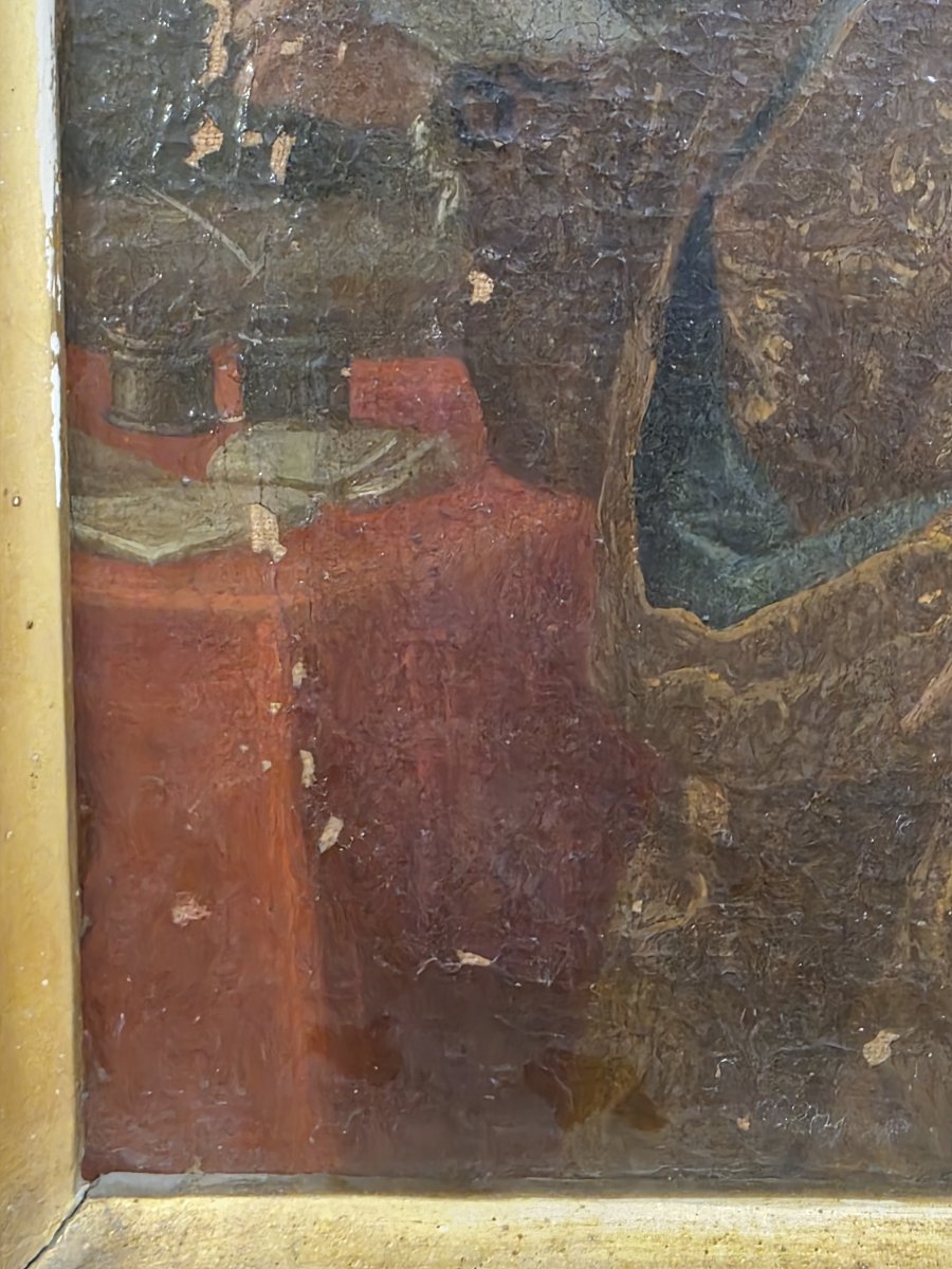 Portrait de gentilhomme avec document et encrier, huile sur toile, XVIIIe siècle.-photo-2