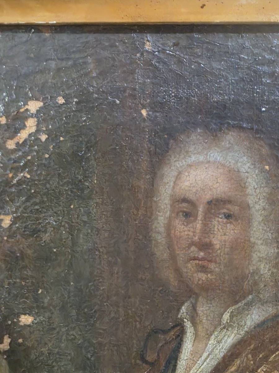 Portrait de gentilhomme avec document et encrier, huile sur toile, XVIIIe siècle.-photo-4