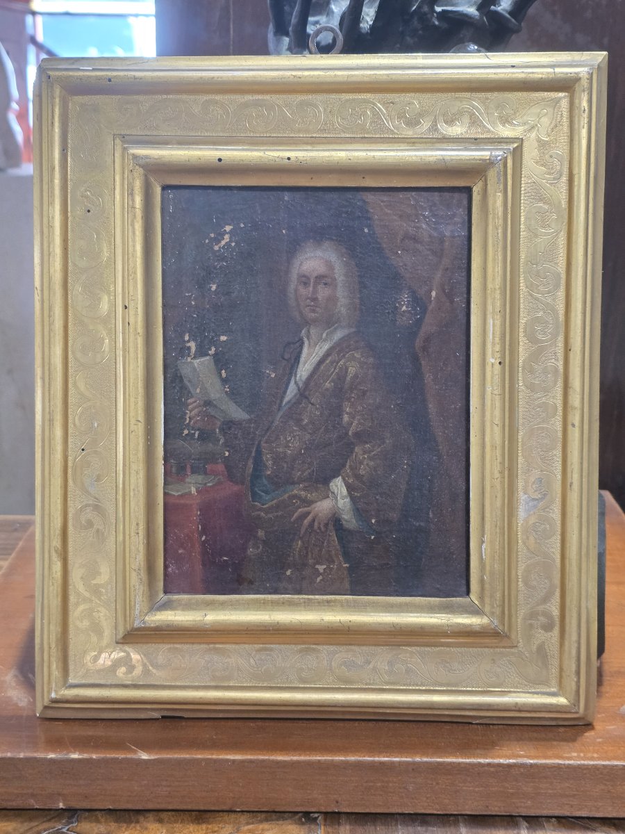 Portrait de gentilhomme avec document et encrier, huile sur toile, XVIIIe siècle.-photo-5