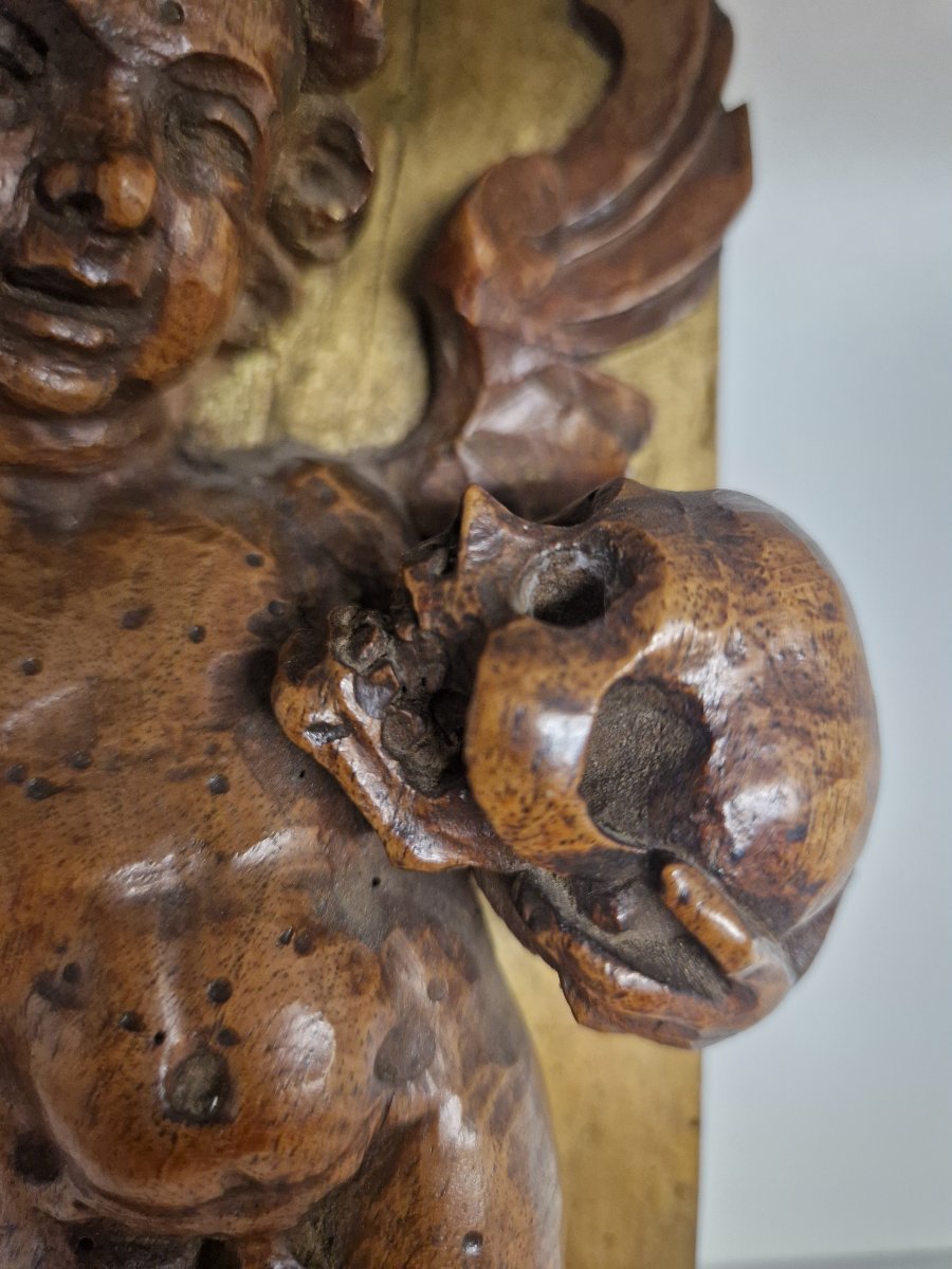 Sculpture baroque en haut-relief « Memento Mori » – Fin du XVIIe siècle-photo-3