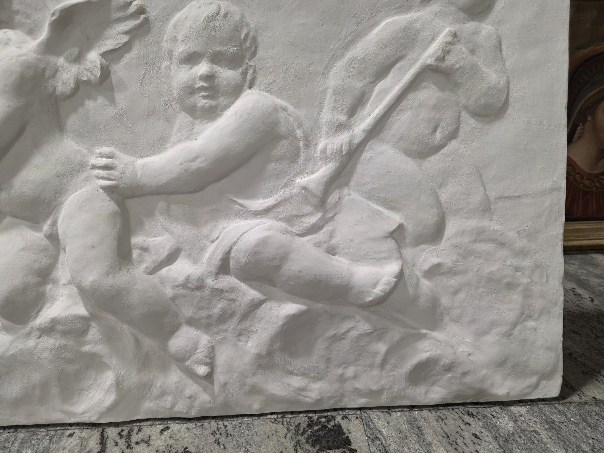  Paire de grands bas-reliefs en plâtre représentant une allégorie de putti – Fin du XIXe / débu-photo-6