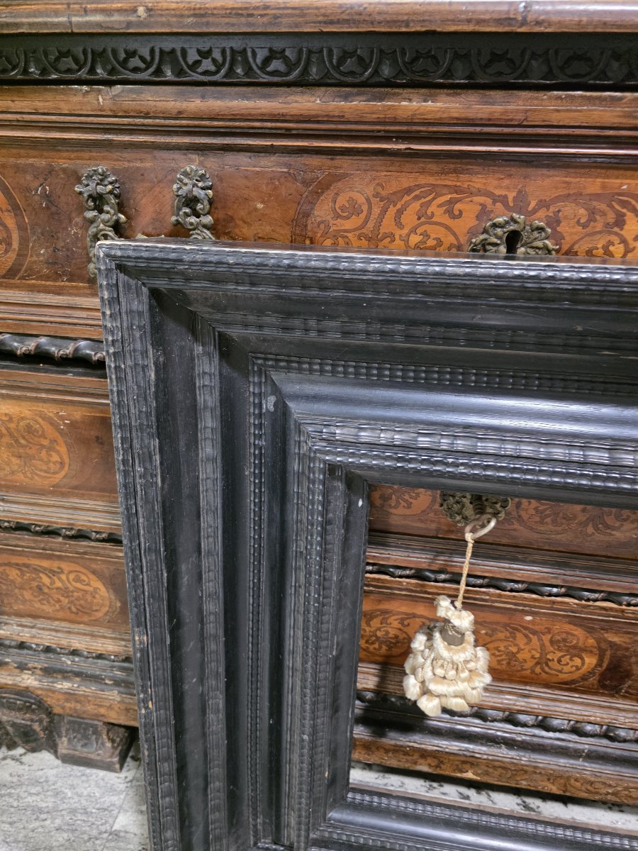 Interesting Ebonized Wood Frame With Guilloché Moldings, 19th Century Or Earlier-photo-2