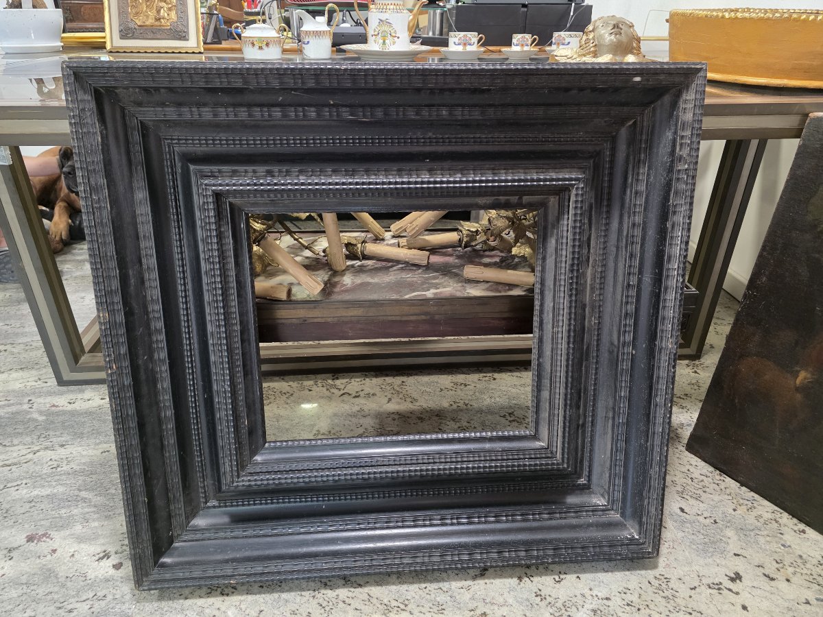 Interesting Ebonized Wood Frame With Guilloché Moldings, 19th Century Or Earlier-photo-3