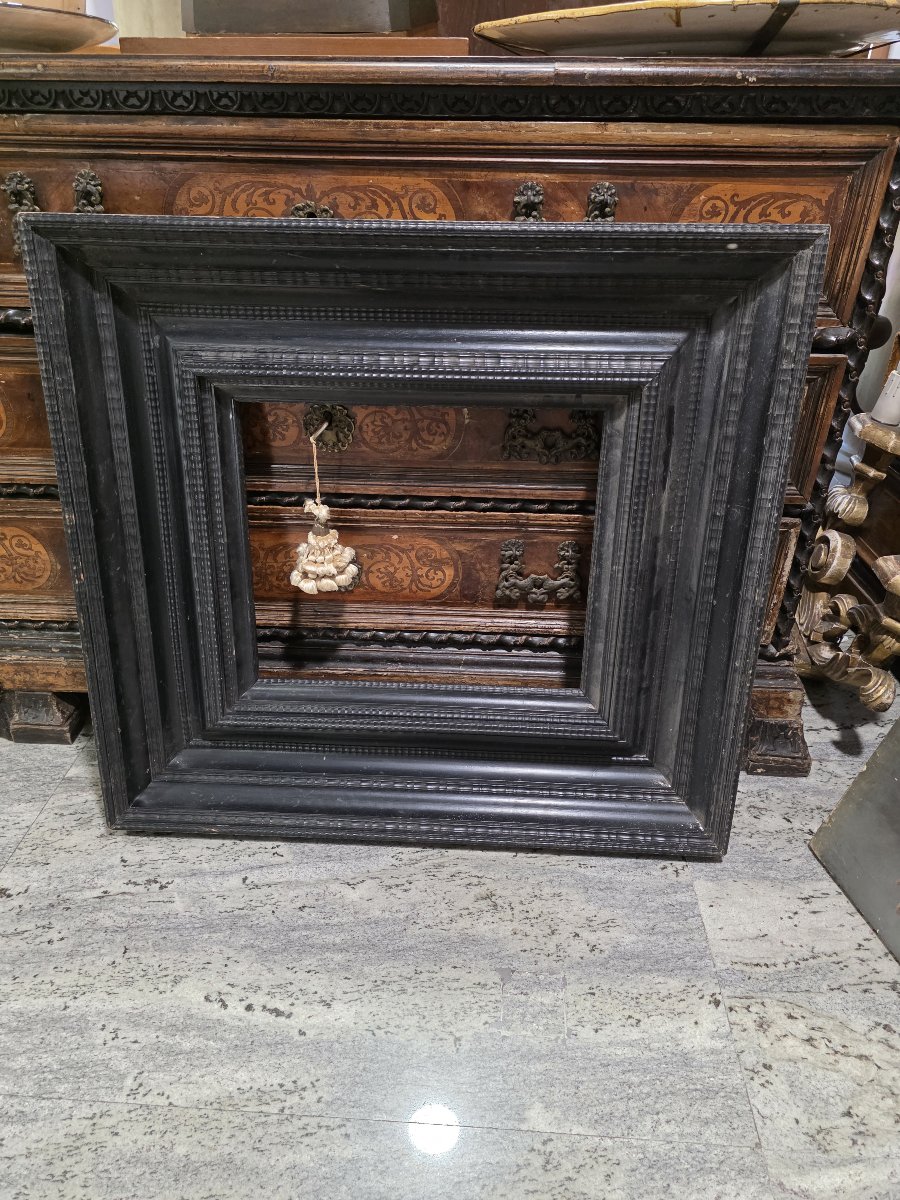 Interesting Ebonized Wood Frame With Guilloché Moldings, 19th Century Or Earlier