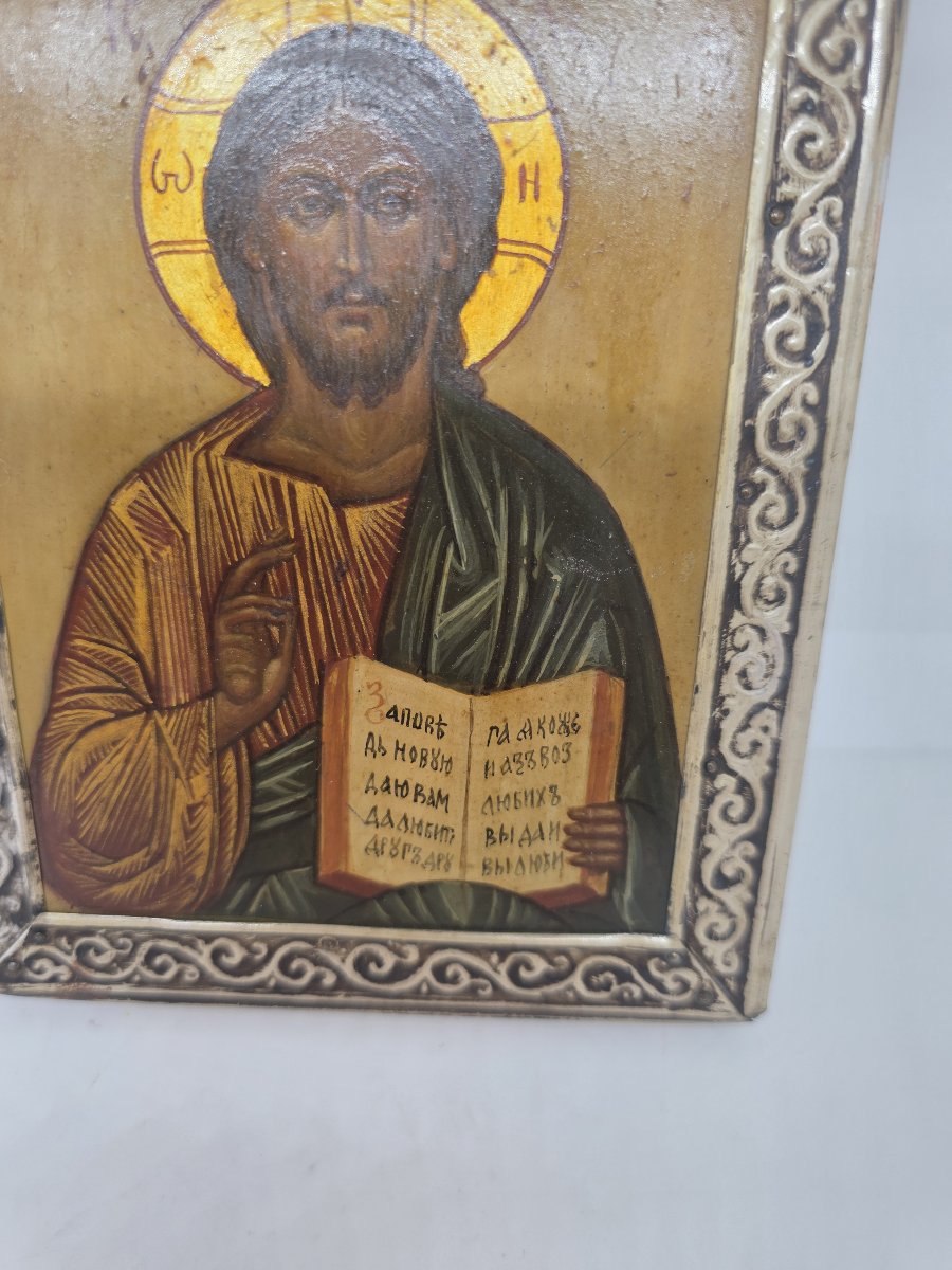 Small Russian Icon With Silver-plated Metal Frame – Late 19th / Early 20th Century-photo-3