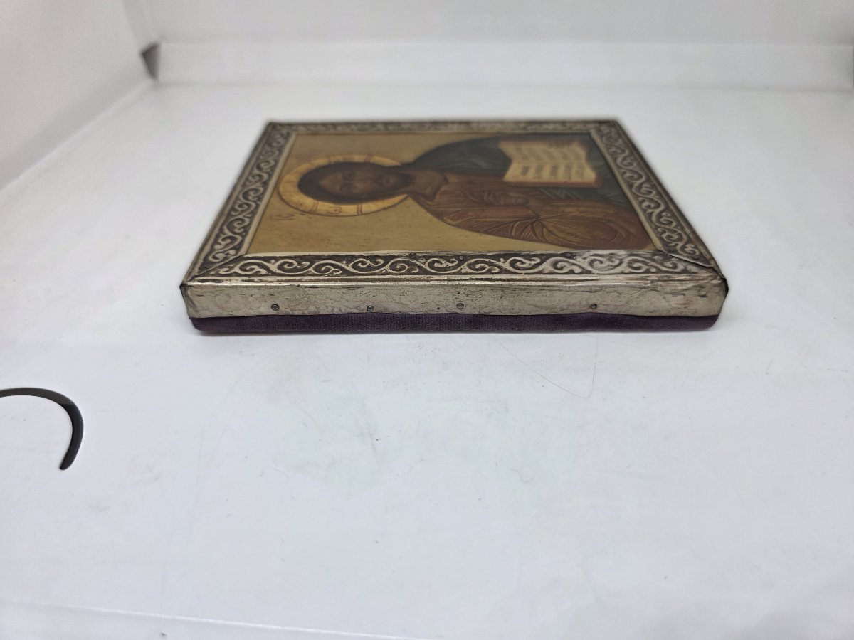 Small Russian Icon With Silver-plated Metal Frame – Late 19th / Early 20th Century-photo-1