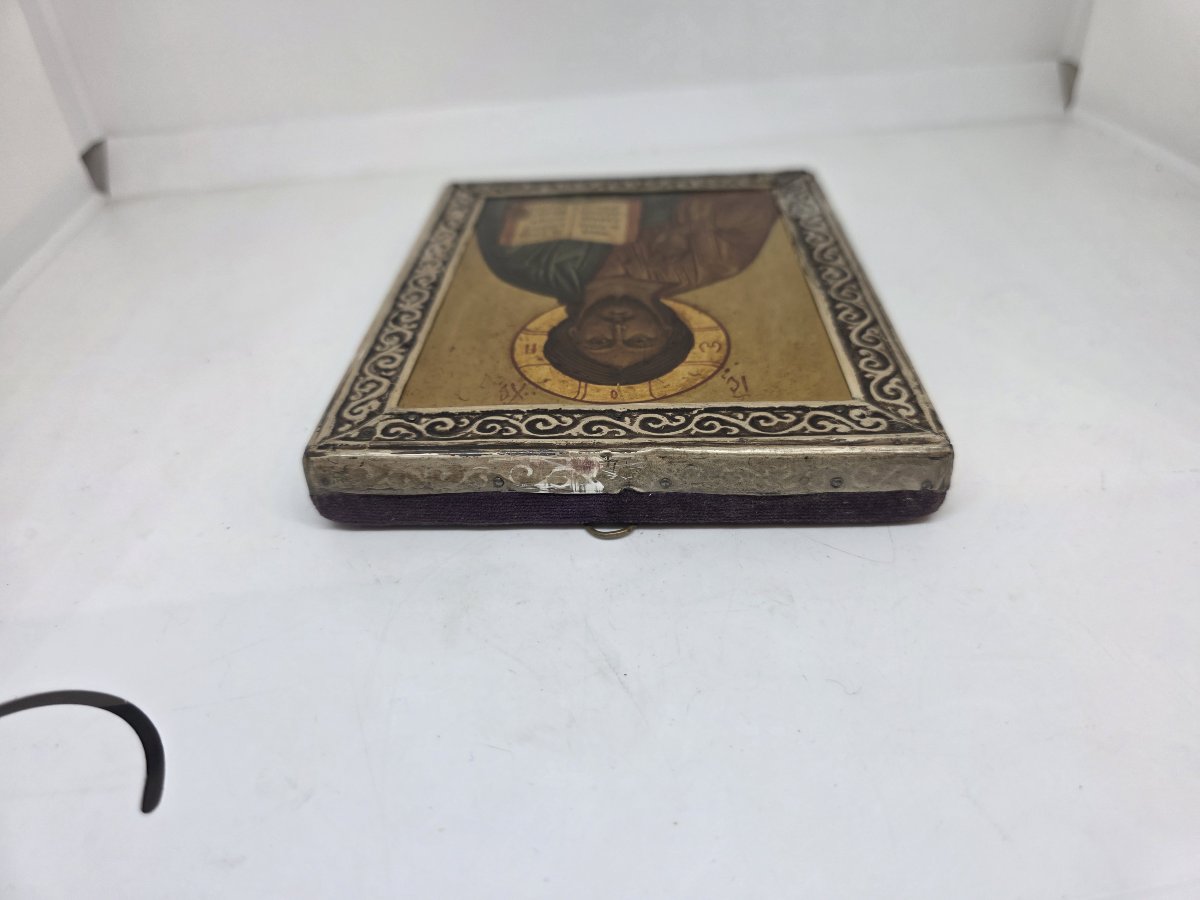 Small Russian Icon With Silver-plated Metal Frame – Late 19th / Early 20th Century-photo-2