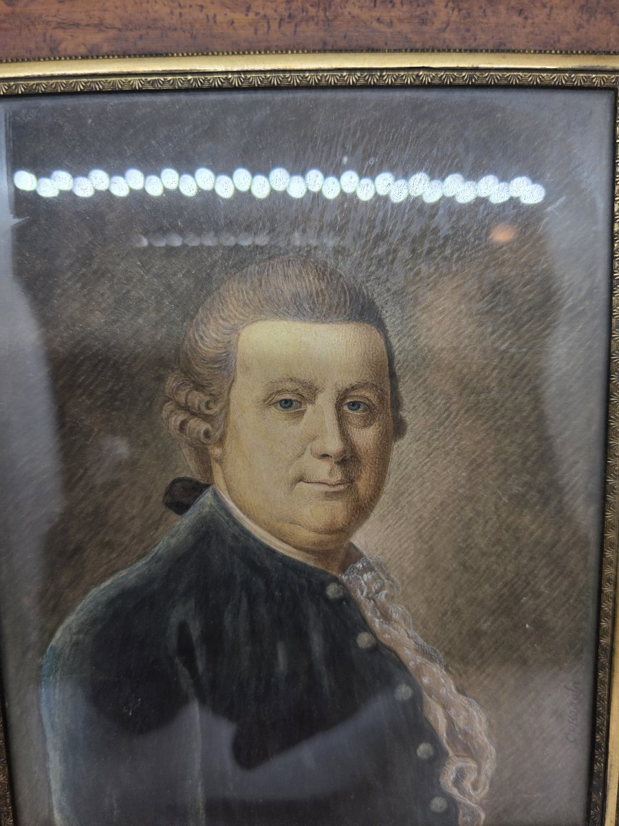 Portrait de gentilhomme au pastel, XVIIIe siècle – Cadre en loupe et bois doré-photo-3